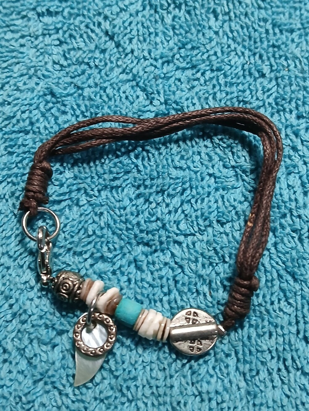 Boho Turquoise Shell and Brown Charm Bracelet